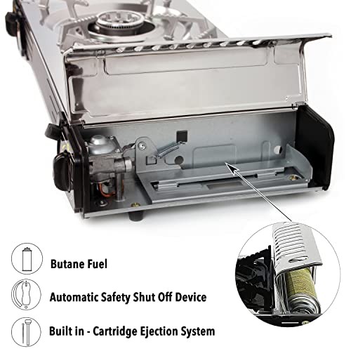 NJ The right choice SG-2 Camping Gas Stove, Double Burner Butane Cooker with Auto Ignition, Stainless Steel and Carry Case-3