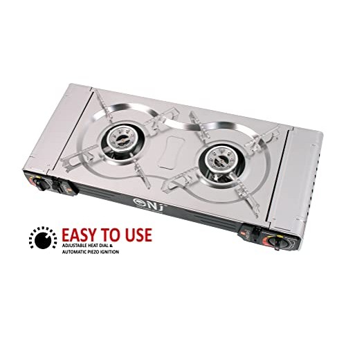 NJ The right choice SG-2 Camping Gas Stove, Double Burner Butane Cooker with Auto Ignition, Stainless Steel and Carry Case-4