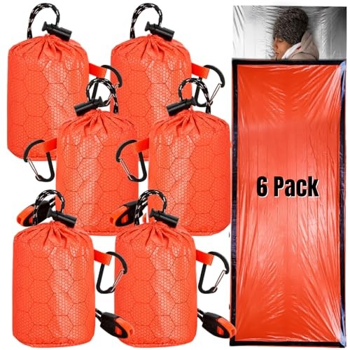 Noamus 6 Pack Emergency Survival Sleeping Bags with Whistle