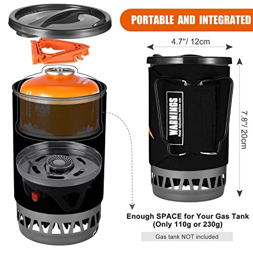 Odoland 1.4L Camping Cooking Gas System, Black, Stove + Tank Bracket-1