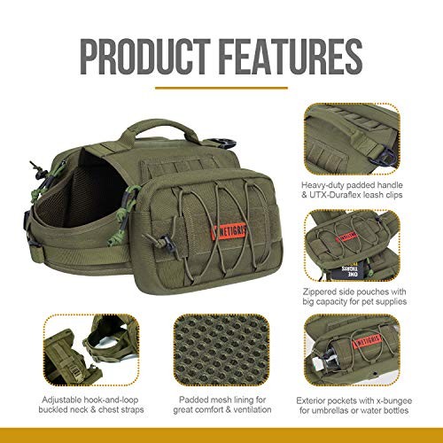 OneTigris Dog Pack Backpack Saddle Bag for Medium and Large Dogs, Ranger Green-1