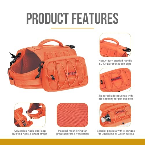 OneTigris Mammoth 2.0 Dog Backpack, M, Orange-4