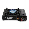 ORGANIZED Portable Single Burner Camping Stove with 4 Butane Gas Canisters, Automatic Ignition, Heat Control, Black