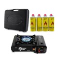 ORGANIZED Portable Single Burner Camping Stove with 4 Butane Gas Canisters, Automatic Ignition, Heat Control, Black