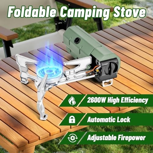 Orifesio Foldable Camping Stove 2600W Portable Butane Stove with Windshield and Storage Bag-1