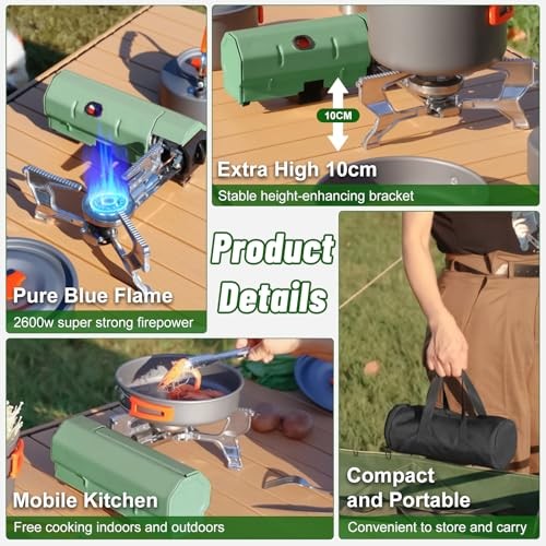 Orifesio Foldable Camping Stove 2600W Portable Butane Stove with Windshield and Storage Bag-6