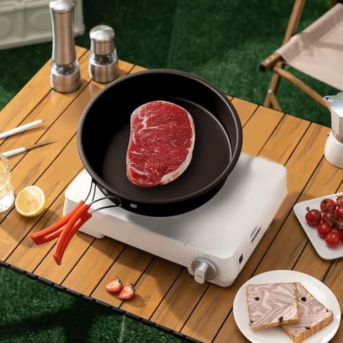 CookiBlend Medium Outdoor Camping Frying Pan with Foldable Handle and Storage Bag-5