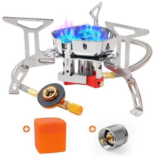 GEEKHOM 5800W Windproof Portable Camping Stove with Piezo Ignition and 2-Fuel Option