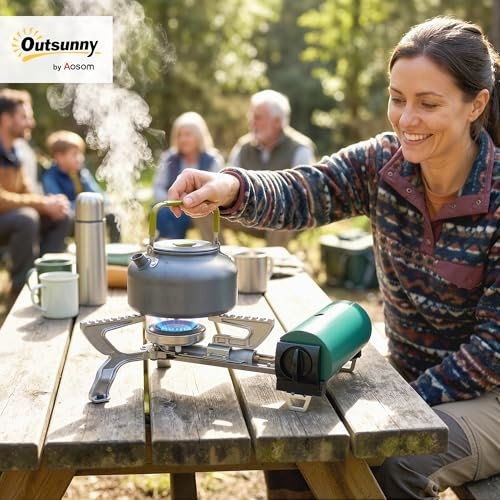 Outsunny 2670W Foldable Camping Stove with Safety Shut-Off and Carry Bag, Green-1