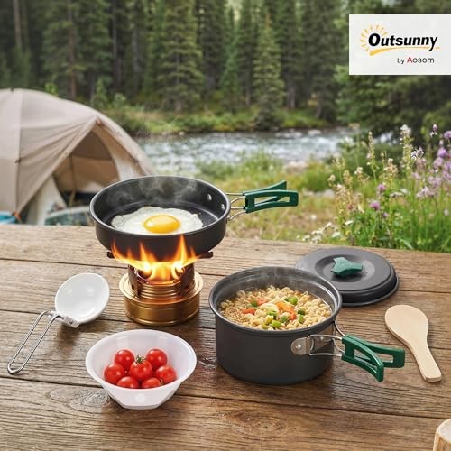 Outsunny 8-Piece Ultralight Camping Cookware Set for 2, Grey-1