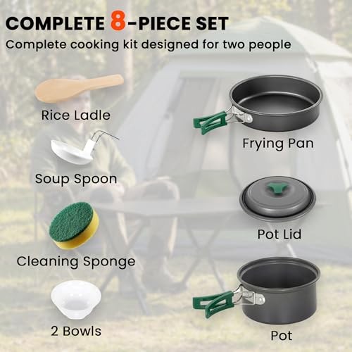 Outsunny 8-Piece Ultralight Camping Cookware Set for 2, Grey-2