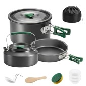Outsunny Ultralight Aluminium Camping Cookware Set for 2 to 3 People, Pot, Pan and Kettle, Grey
