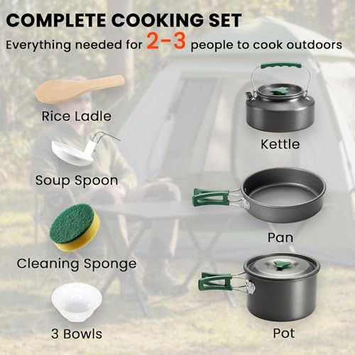 Outsunny Ultralight Aluminium Camping Cookware Set for 2 to 3 People, Pot, Pan and Kettle, Grey-2