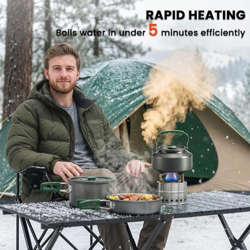 Outsunny Ultralight Aluminium Camping Cookware Set for 2 to 3 People, Pot, Pan and Kettle, Grey-4
