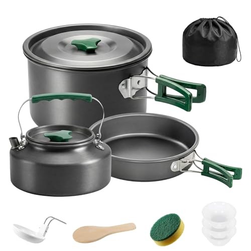 Outsunny Ultralight Aluminium Camping Cookware Set for 2 to 3 People, Pot, Pan and Kettle, Grey