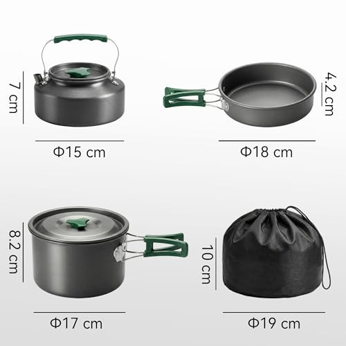 Outsunny Ultralight Aluminium Camping Cookware Set for 2 to 3 People, Pot, Pan and Kettle, Grey-6