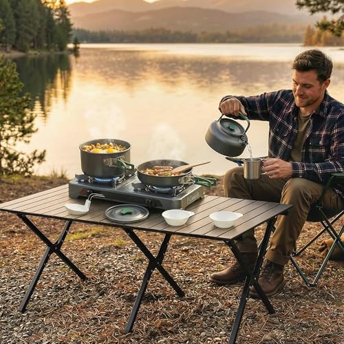 Outsunny Ultralight Aluminium Camping Cookware Set for 2 to 3 People, Pot, Pan and Kettle, Grey-8