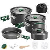 Outsunny Camping Cookware Set for 4-5 People, Lightweight Aluminium Cooking Kit with Anti-Scald Handles, Grey