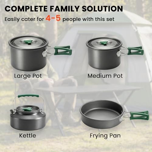 Outsunny Camping Cookware Set for 4-5 People, Lightweight Aluminium Cooking Kit with Anti-Scald Handles, Grey-2