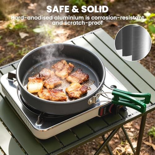 Outsunny Camping Cookware Set for 4-5 People, Lightweight Aluminium Cooking Kit with Anti-Scald Handles, Grey-3