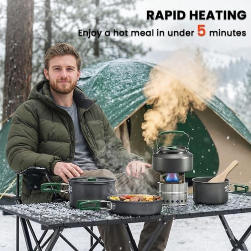 Outsunny Camping Cookware Set for 4-5 People, Lightweight Aluminium Cooking Kit with Anti-Scald Handles, Grey-5