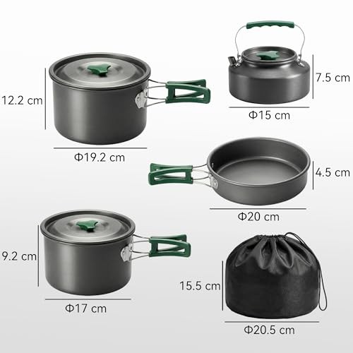 Outsunny Camping Cookware Set for 4-5 People, Lightweight Aluminium Cooking Kit with Anti-Scald Handles, Grey-6