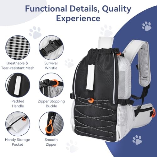 Pawaboo Dog Backpack Carrier for Small and Medium Dogs, Large, Adjustable Breathable Mesh with Chest and Waist Belt-4