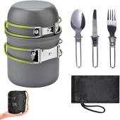 Generic Titanium Alloy Camping Cookware Set for 1-2 Person with Frying Pan and Foldable Handle