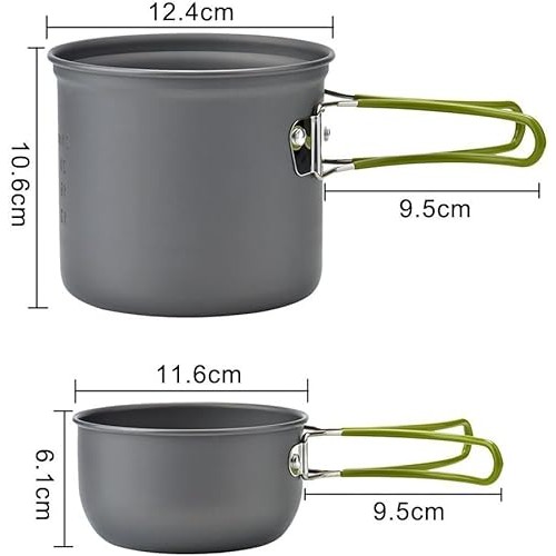 Generic Titanium Alloy Camping Cookware Set for 1-2 Person with Frying Pan and Foldable Handle-3