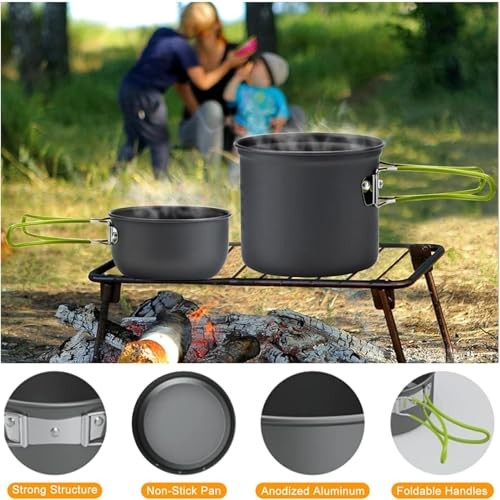Generic Titanium Alloy Camping Cookware Set for 1-2 Person with Frying Pan and Foldable Handle-4