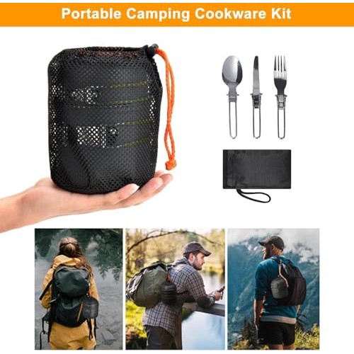 Generic Titanium Alloy Camping Cookware Set for 1-2 Person with Frying Pan and Foldable Handle-5