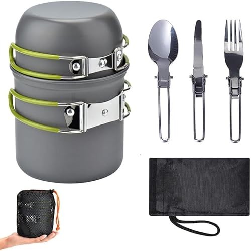 Generic Titanium Alloy Camping Cookware Set for 1-2 Person with Frying Pan and Foldable Handle