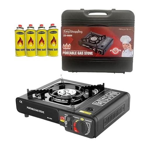 Easy Shopping Portable Single Burner Camping Gas Stove with Carry Case and 4 Butane Canisters
