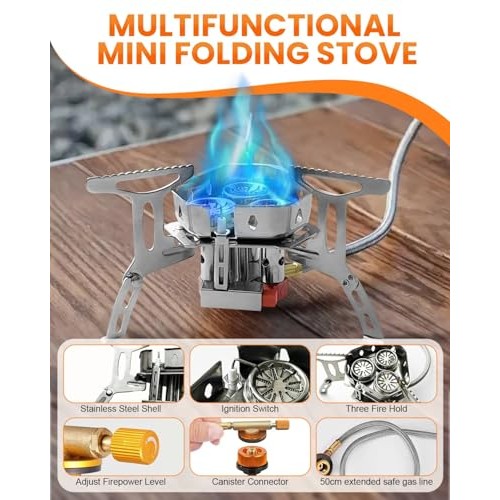 Coyonce Portable Camping Gas Stove, 6800W Burner, 3 Heads-silver-2