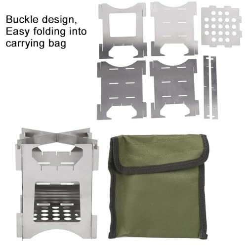 Fyearfly Portable Camping Wood Stove, 10 x 10 cm Mini Foldable Detachable Stainless Steel Wood Stove with Carrying Bag-1