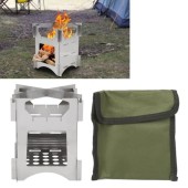 Fyearfly Portable Camping Wood Stove, 10 x 10 cm Mini Foldable Detachable Stainless Steel Wood Stove with Carrying Bag