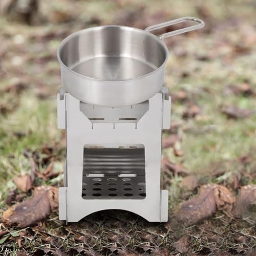 Fyearfly Portable Camping Wood Stove, 10 x 10 cm Mini Foldable Detachable Stainless Steel Wood Stove with Carrying Bag-4