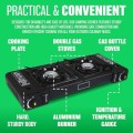BARGAINS-GALORE Portable Double Gas Cooker Stove with 4 Butane Gas Bottles, Black Grill