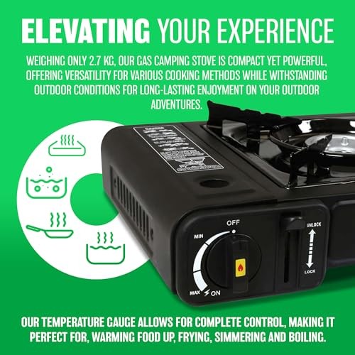 BARGAINS-GALORE Portable Double Gas Cooker Stove with 4 Butane Gas Bottles, Black Grill-6
