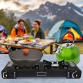 BARGAINS-GALORE Portable Double Gas Cooker Stove with 8 Butane Gas Bottles, Black Grill