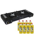 BARGAINS-GALORE Portable Double Gas Cooker Stove with 8 Butane Gas Bottles, Black Grill