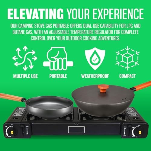 BARGAINS-GALORE Portable Double Gas Cooker Stove with 8 Butane Gas Bottles, Black Grill-6