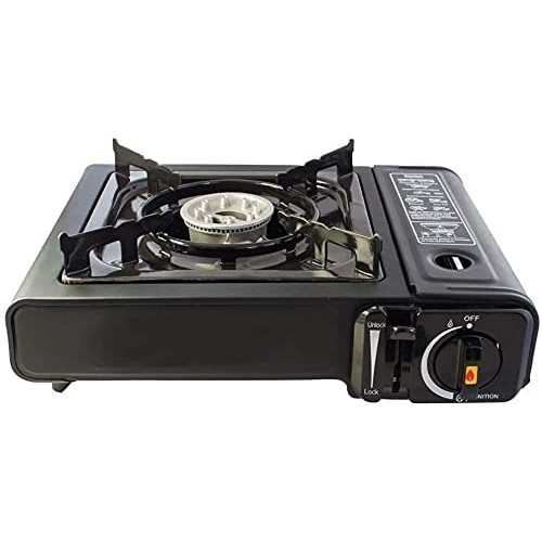 OptiProducts Portable Gas Camping Stove with Carry Case, Automatic Ignition and Heat Control, 4 Burner-4