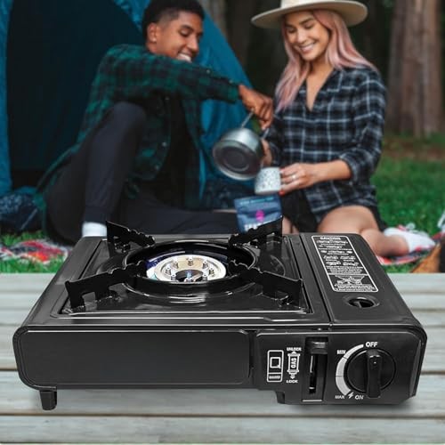 BARGAINS-GALORE Portable Gas Cooker Camp Stove with 8 Butane Gas Canisters, Black, Carry Case-1
