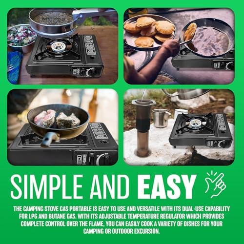 BARGAINS-GALORE Portable Gas Cooker Camp Stove with 8 Butane Gas Canisters, Black, Carry Case-2