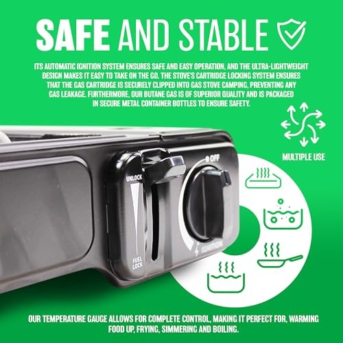 BARGAINS-GALORE Portable Gas Cooker Camp Stove with 8 Butane Gas Canisters, Black, Carry Case-4