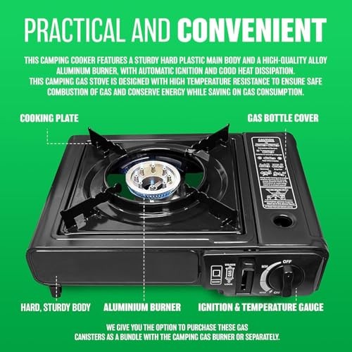 BARGAINS-GALORE Portable Gas Cooker Camp Stove with 8 Butane Gas Canisters, Black, Carry Case-5