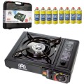 MASTER BRAND Portable Gas Cooker Stove with 8 Butane Canisters and Carry Case, automatic ignition
