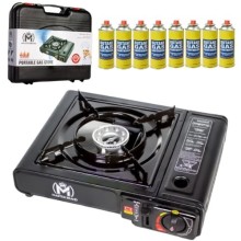MASTER BRAND Portable Gas Cooker Stove with 8 Butane Canisters and Carry Case, automatic ignition