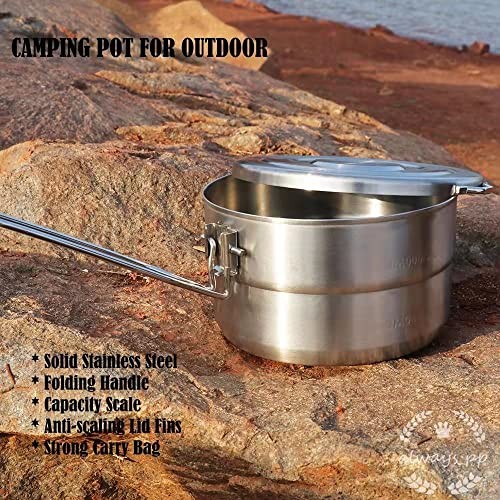 PWPAM Stainless Steel Outdoor Cooking Pot, 1.5L-3